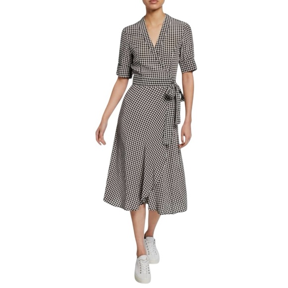 Ganni Dresses & Skirts - GANNI Gingham Crepe De Chin Black White Check True Wrap Dress Women’s Large